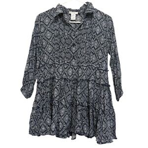 2/$15 Esley Navy and White Patterned Tunic Blouse w/ 3/4 Length Long Sleeves